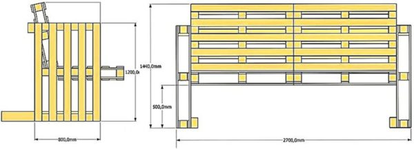 Чертеж скамейки из поддонов