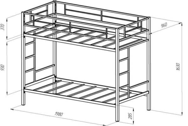 Чертёж металлической двухъярусной кровати