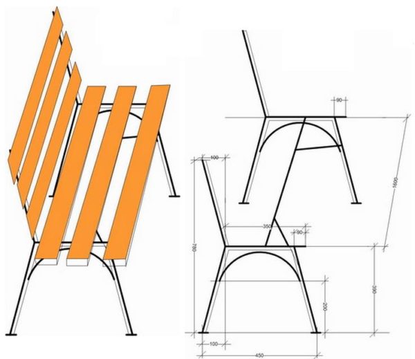 Чертёж металлической лавочки