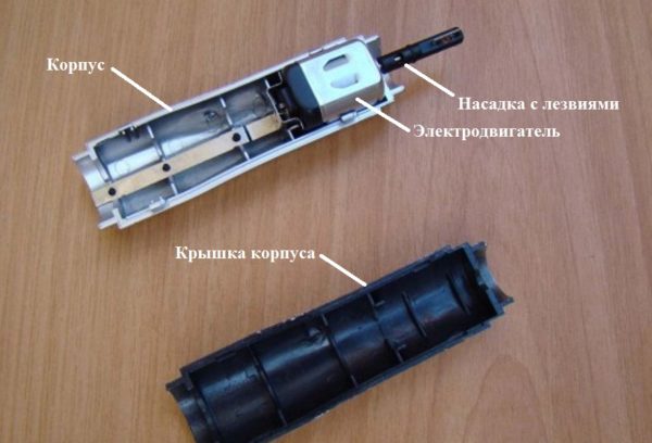 Размещение электродвигателя в корпусе триммера