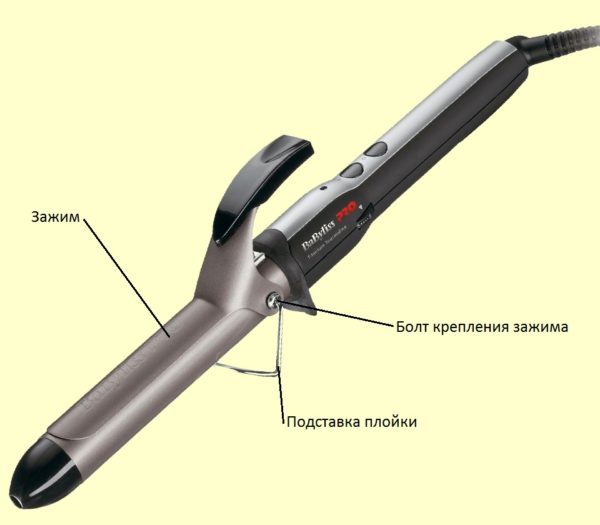 Основные элементы конструкции плойки, обеспечивающие нормальный прижим волос