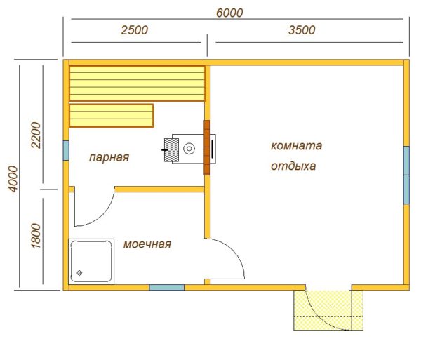 Схема бани размером 6х4 м