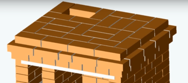 Последний ряд печи-шведки с отверстием для дымохода