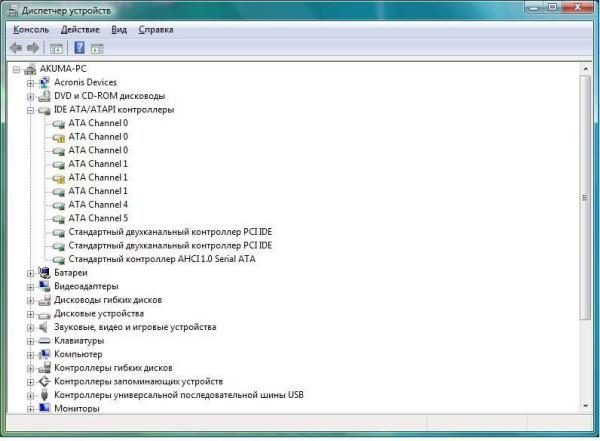 Раздел «IDE контроллеры» диспетчера устройств