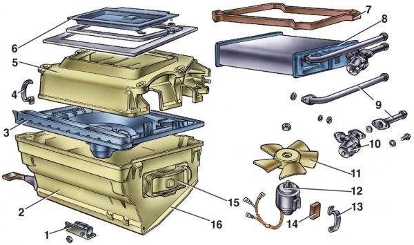 Схему устройства печки на ВАЗ 2104, 2105, 2107