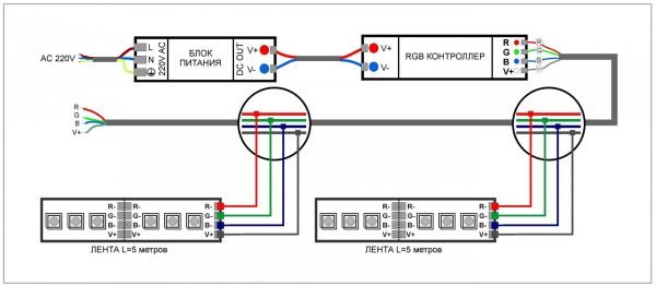 Схема подлючения светодиодной ленты RGB