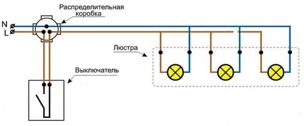 Подключение нескольких светильников на один выключатель