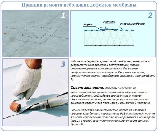 Ремонт дефектов мембранной кровли