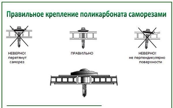 Схема крепления поликарбоната саморезами