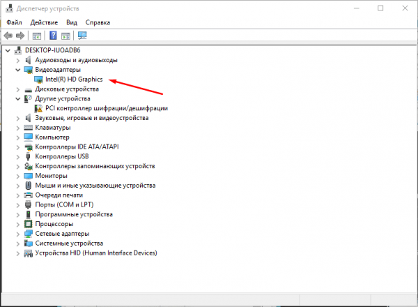 Видеокарта в «Диспетчере устройств»