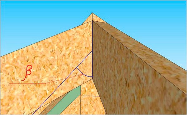 Измерение угла запила центрального стропила