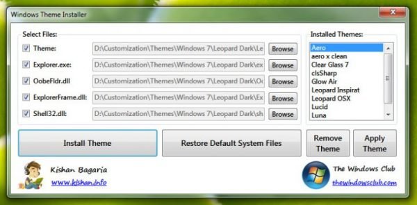 Интерфейс Windows Themes Installer