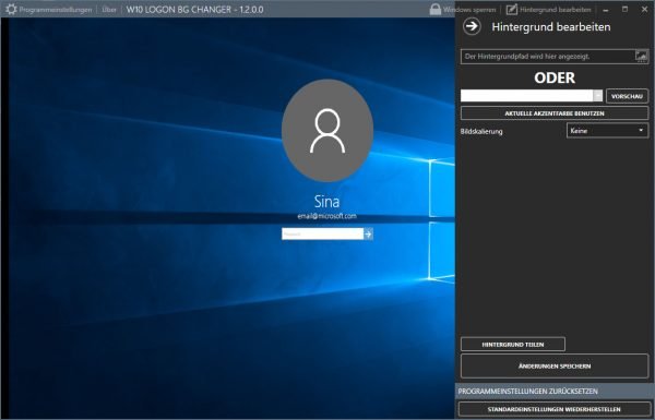 Интерфейс программы Windows 10 Logon Background Changer