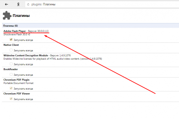 Adobe Flash Player среди плагинов