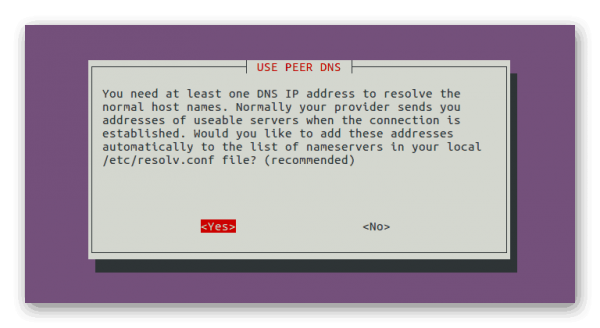Окно Use peer DNS