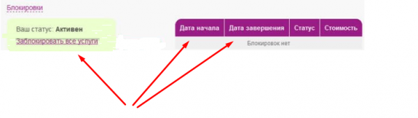 Личный кабинет абонента: «Блокировки»