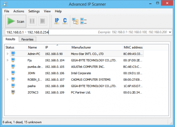 Программа «Advanced IP Scanner»